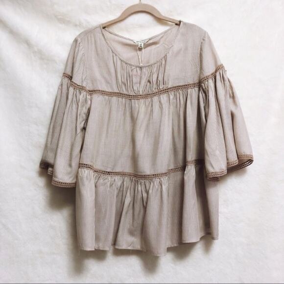 Max Studio Light Tan and White Striped Shirt - Picture 1 of 7